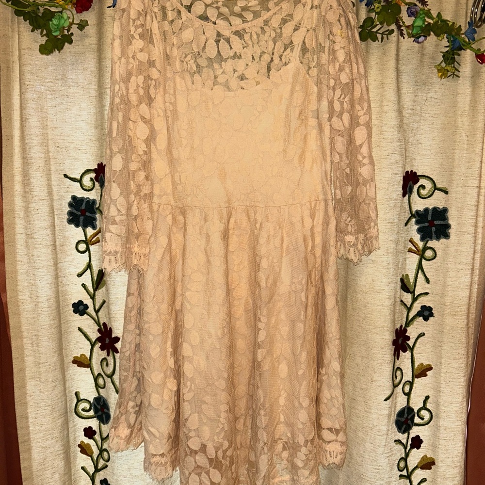 Free People pink elegant dress with lovely Sleeves and  Neckline